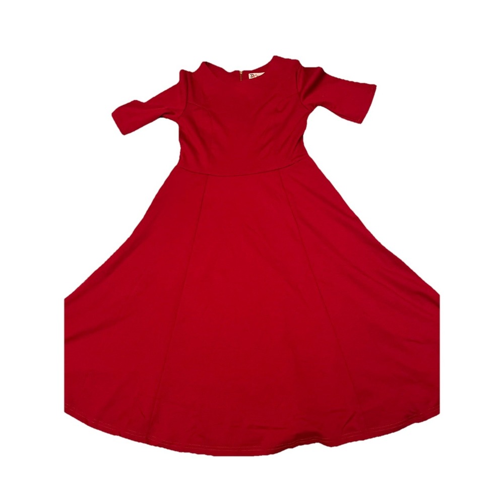 DJ Saniya Women's Red Dress Sz Small Zips Short Sleeve Fit And Flare Christmas